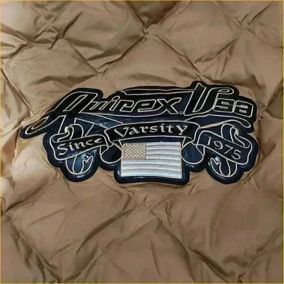 Avirex Goose Down Vasity Jacket Coat Tan Black Youth Kids Large 16 - 18 Logo